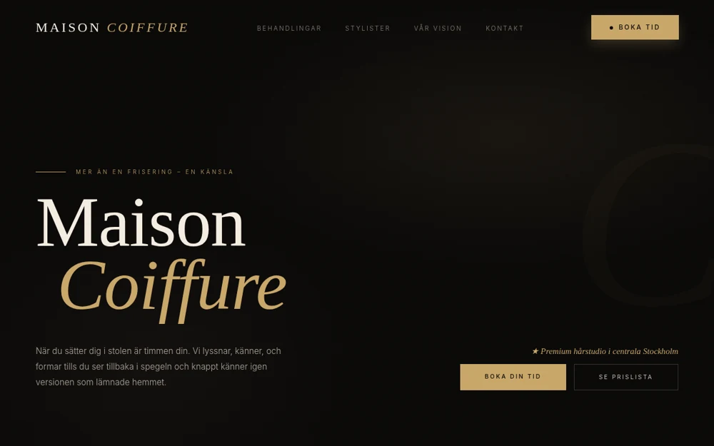 Förhandsbild av Maison Coiffure, fiktiv demonstrationswebbplats